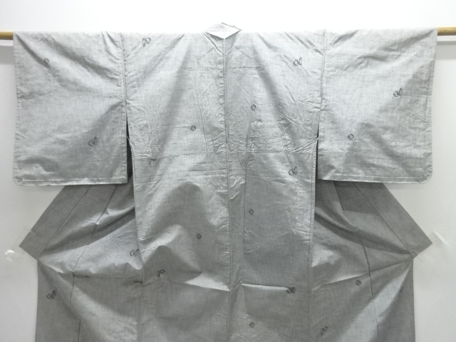  アンティーク　壷模様織り出し手織り紬単衣着物